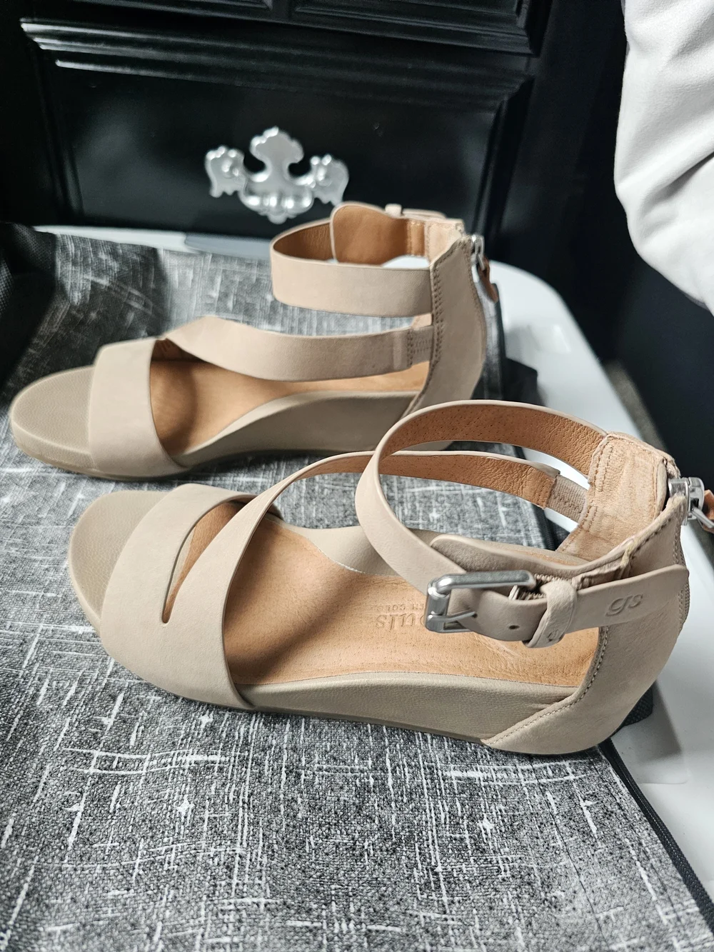 Women's Sandals with Crisscross Ankle-Strap in Taupe by Gentle Souls - Picture 3 of 9